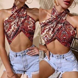 2/$25 Shein Floral Print Wrap Backless Top